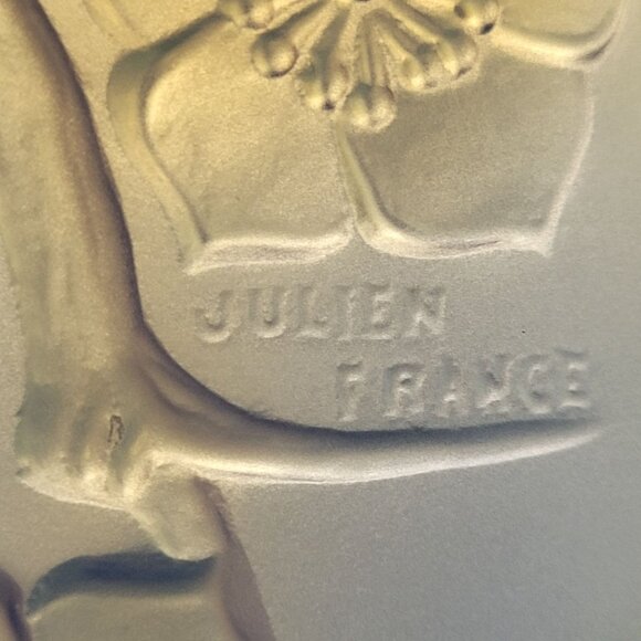 Antique French Julien Opalescent Glass Dish Birds & Floral Metal Rims & Handles - Picture 9 of 13